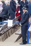 Trooping the Colour 2010: A female Constable of the London Metropolitan Police Service (MPS) is guarding a reserved seating area, the signpost reads 'Reserved Seating Area for the Commanding Officer Headquarters London District'..
Horse Guards Parade, Westminster,
London SW1,
Greater London,
United Kingdom,
on 12 June 2010 at 10:11, image #3