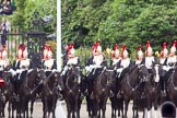 Photo HJoergens41_100612_G6C7299 Trooping the Colour 2010: The First and Second Division of the Sovereign's Escort, Blues and Royals of the Household Cavalry, in front of St. James's Park, on the western side of the parade ground..
Horse Guards Parade, Westminster,
London SW1,
Greater London,
United Kingdom,
on 12 June 2010 at 11:34, image #136