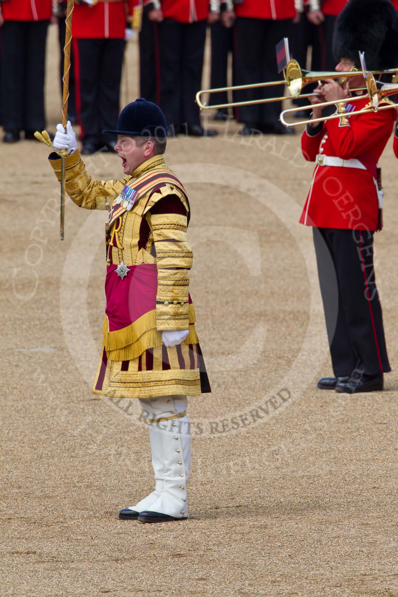 The Colonel's Review 2011: Senior Drum Major Ben Roberts, Coldstream Guards, commanding the Massed Bands..
Horse Guards Parade, Westminster,
London SW1,

United Kingdom,
on 04 June 2011 at 11:11, image #115
