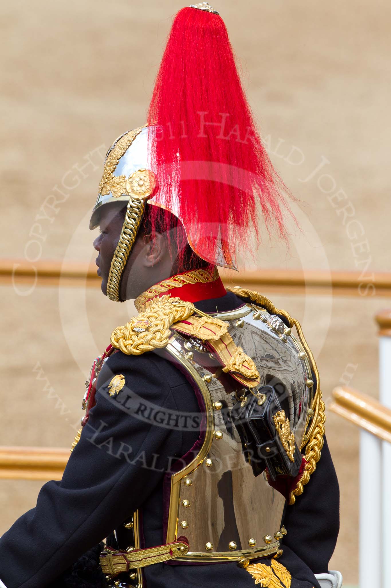 The Colonel's Review 2011: Close-up of Major Twumasi-Ankrah, Blues and Royals, riding in place of the Princess Royal..
Horse Guards Parade, Westminster,
London SW1,

United Kingdom,
on 04 June 2011 at 11:31, image #156