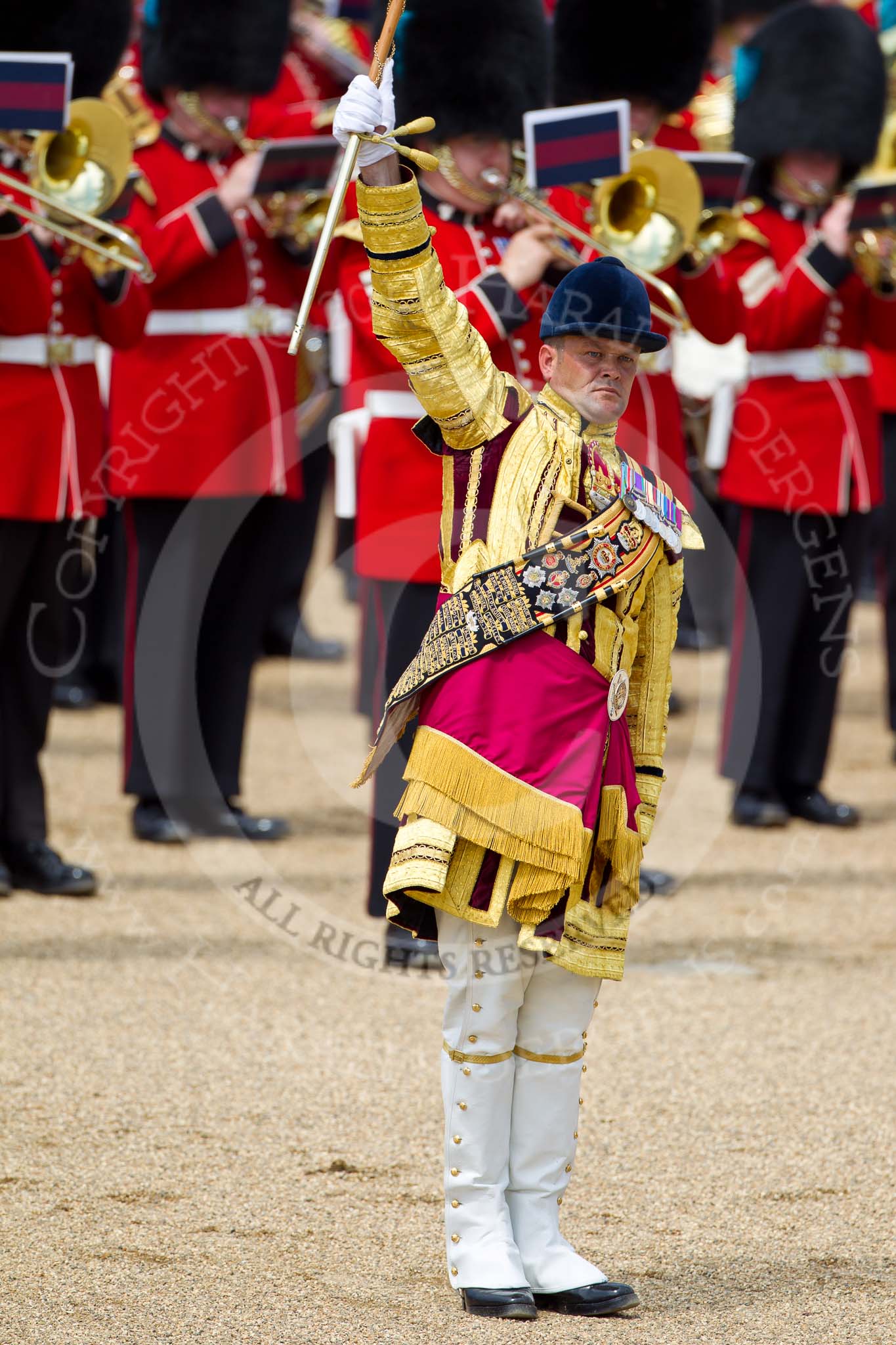 The Colonel's Review 2011: Senior Drum Major Ben Roberts, Coldstream Guards, leading the Band of the Welsh Guards..
Horse Guards Parade, Westminster,
London SW1,

United Kingdom,
on 04 June 2011 at 11:35, image #168