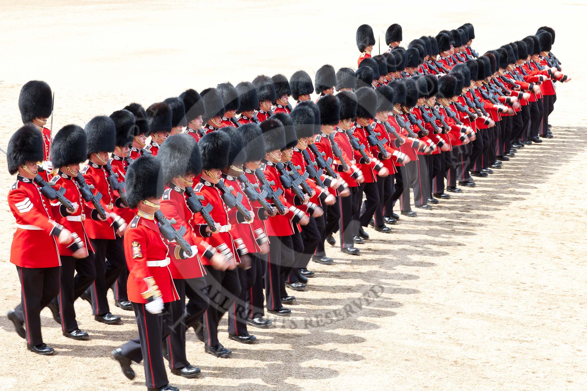 The Colonel's Review 2011: No. 2 Guard, B Company Scots Guards, during the March Past by the Foot Guards in quick time..
Horse Guards Parade, Westminster,
London SW1,

United Kingdom,
on 04 June 2011 at 11:45, image #209