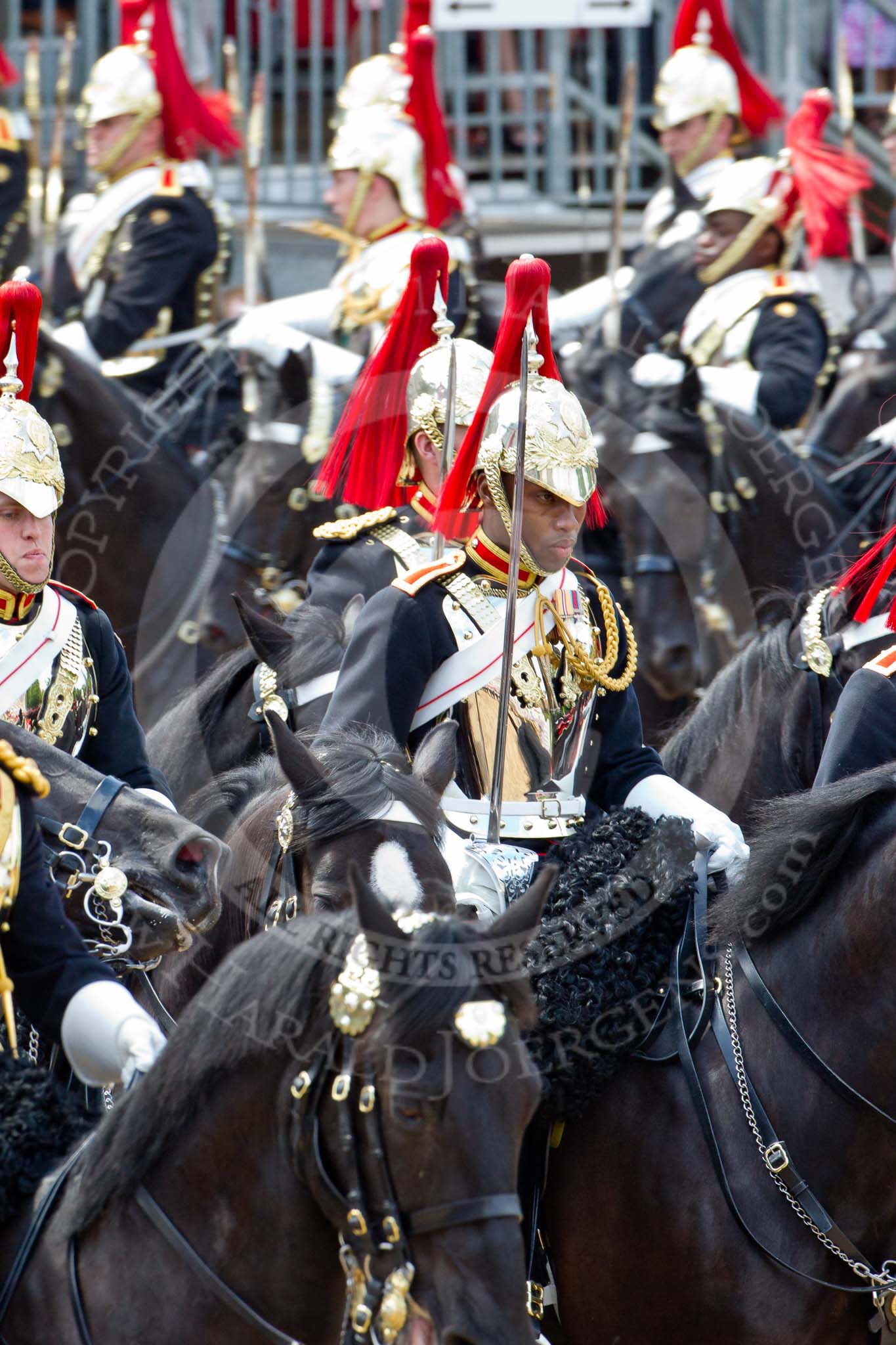 The Colonel's Review 2011: The Household Cavalry, here the Blues and Royals, during the March Past in quick time..
Horse Guards Parade, Westminster,
London SW1,

United Kingdom,
on 04 June 2011 at 11:57, image #255