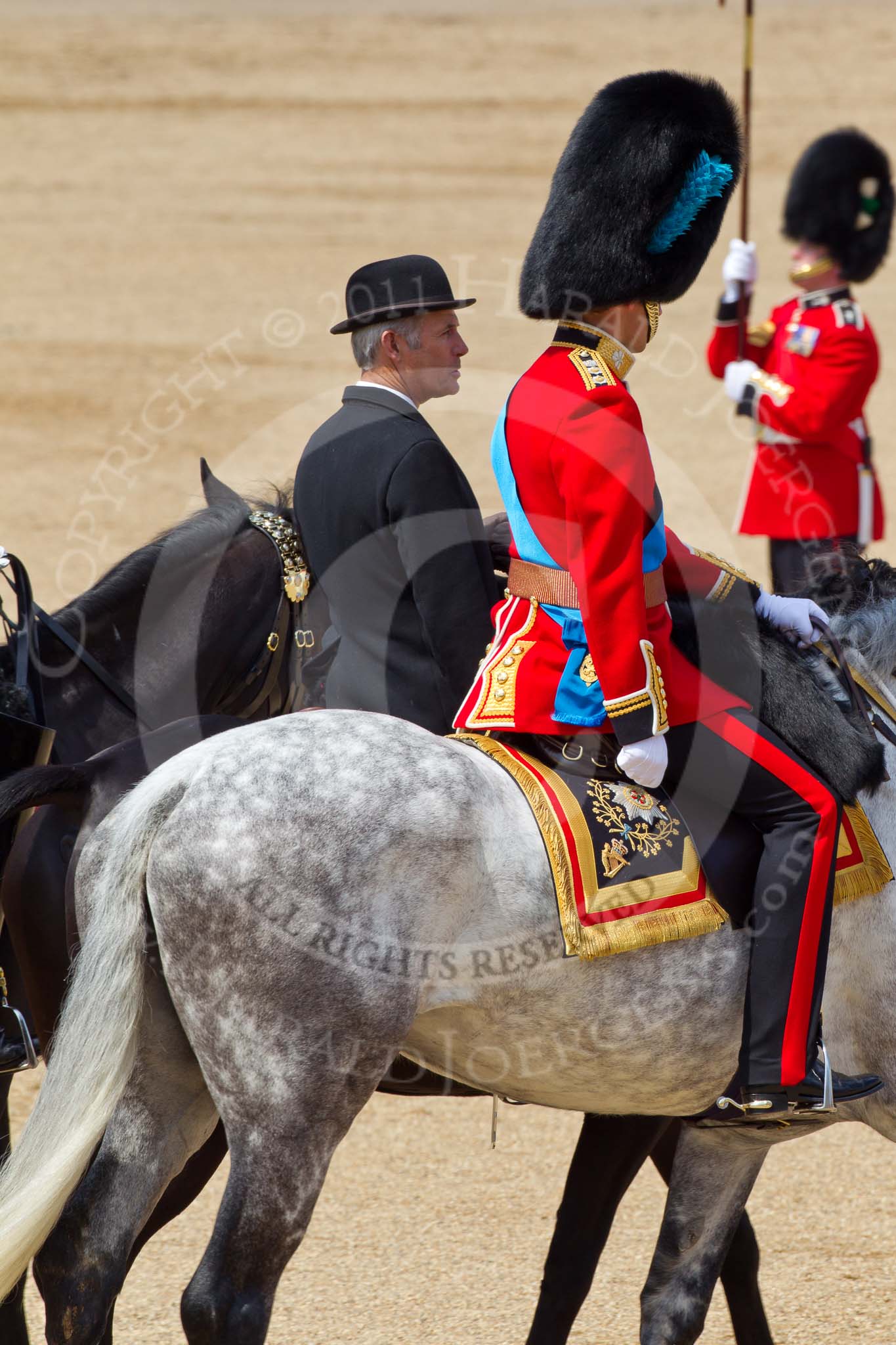 The Colonel's Review 2011: Marching Off - HRH Prince William, The Duke of Cambridge, and the Queen's Stud Groom, who rides in place of the Prince of Wales at this Colonel's Review..
Horse Guards Parade, Westminster,
London SW1,

United Kingdom,
on 04 June 2011 at 12:07, image #292