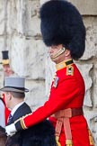 The Colonel's Review 2011: The Field Officer in Brigade Waiting, Lieutenant Colonel Lincoln P M Jopp, Scots Guards, waiting at the entrance of Horse Guards Arch before riding out onto the parade ground..
Horse Guards Parade, Westminster,
London SW1,

United Kingdom,
on 04 June 2011 at 10:39, image #54