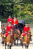 The Colonel's Review 2011: The first carriage turning towards Horse Guards Parade,through a gap in the line of guards formed by No. 3 Guard. As it is a rehearsal, the carriage is empty..
Horse Guards Parade, Westminster,
London SW1,

United Kingdom,
on 04 June 2011 at 10:49, image #63