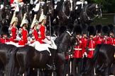 The Colonel's Review 2011: The four Troopers of The Life Guards at the head of the Royal Procession passing No. 4 Guard, Nijmegen Company Grenadier Guards, during the Inspection of the Line..
Horse Guards Parade, Westminster,
London SW1,

United Kingdom,
on 04 June 2011 at 11:02, image #92