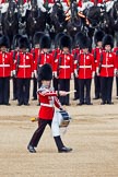 The Colonel's Review 2011: The 'Lone Drummer', Lance Corporal Gordon Prescott, Scots Guards, marching past the line of guards, to play the 'Drummers Call' that will start the next phase of the parade..
Horse Guards Parade, Westminster,
London SW1,

United Kingdom,
on 04 June 2011 at 11:15, image #120