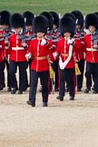 The Colonel's Review 2011: The Escort for the Colour, No.1 Guard, 1st Battalion Scots Guards, marching forward to collect the Colour. With the white colour belt, the Ensign, Lieutenant Tom Ogilvy, in front Captain D L Krause-Harder-Calthorpe..
Horse Guards Parade, Westminster,
London SW1,

United Kingdom,
on 04 June 2011 at 11:16, image #121