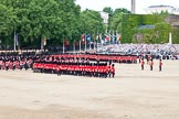 The Colonel's Review 2011: The Escort for the Colour, No.1 Guard, 1st Battalion Scots Guards, marching forward to collect the Colour. Colour Sergeant Chris Millin is holding the Colour, standing between the two sentries..
Horse Guards Parade, Westminster,
London SW1,

United Kingdom,
on 04 June 2011 at 11:17, image #126