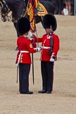 The Colonel's Review 2011: The Regimental Sergeant Major, A I Mackenzie, is taking the Colour from Colour Sergeant Chris Millin, to give it to the Ensign..
Horse Guards Parade, Westminster,
London SW1,

United Kingdom,
on 04 June 2011 at 11:19, image #130