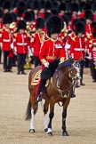 The Colonel's Review 2011: The Field Officer, Lieutenant Colonel Lincoln P M Jopp, riding 'Burniston', whilst the Ensign has collected the Colour..
Horse Guards Parade, Westminster,
London SW1,

United Kingdom,
on 04 June 2011 at 11:20, image #136