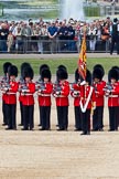 The Colonel's Review 2011: The Escort to the Colour, presenting arms. In front the Ensign, Lieutenant Tom Ogilvy, with the Colour. In the background spectators watching from St. James's Park..
Horse Guards Parade, Westminster,
London SW1,

United Kingdom,
on 04 June 2011 at 11:27, image #150