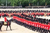 The Colonel's Review 2011: No. 6 Guard, No. 7 Company Coldstream Guards, during the March Past in slow time. They are followed by the Adjutant of the Parade,  Captain Hamish Barne, 1st Battalion Scots Guards..
Horse Guards Parade, Westminster,
London SW1,

United Kingdom,
on 04 June 2011 at 11:38, image #180