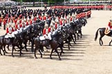 The Colonel's Review 2011: Household Cavalry, here The Life Guards, during the March Past. Behind them, in the centre of Horse Guards Parade, the Massed Bands..
Horse Guards Parade, Westminster,
London SW1,

United Kingdom,
on 04 June 2011 at 11:54, image #239