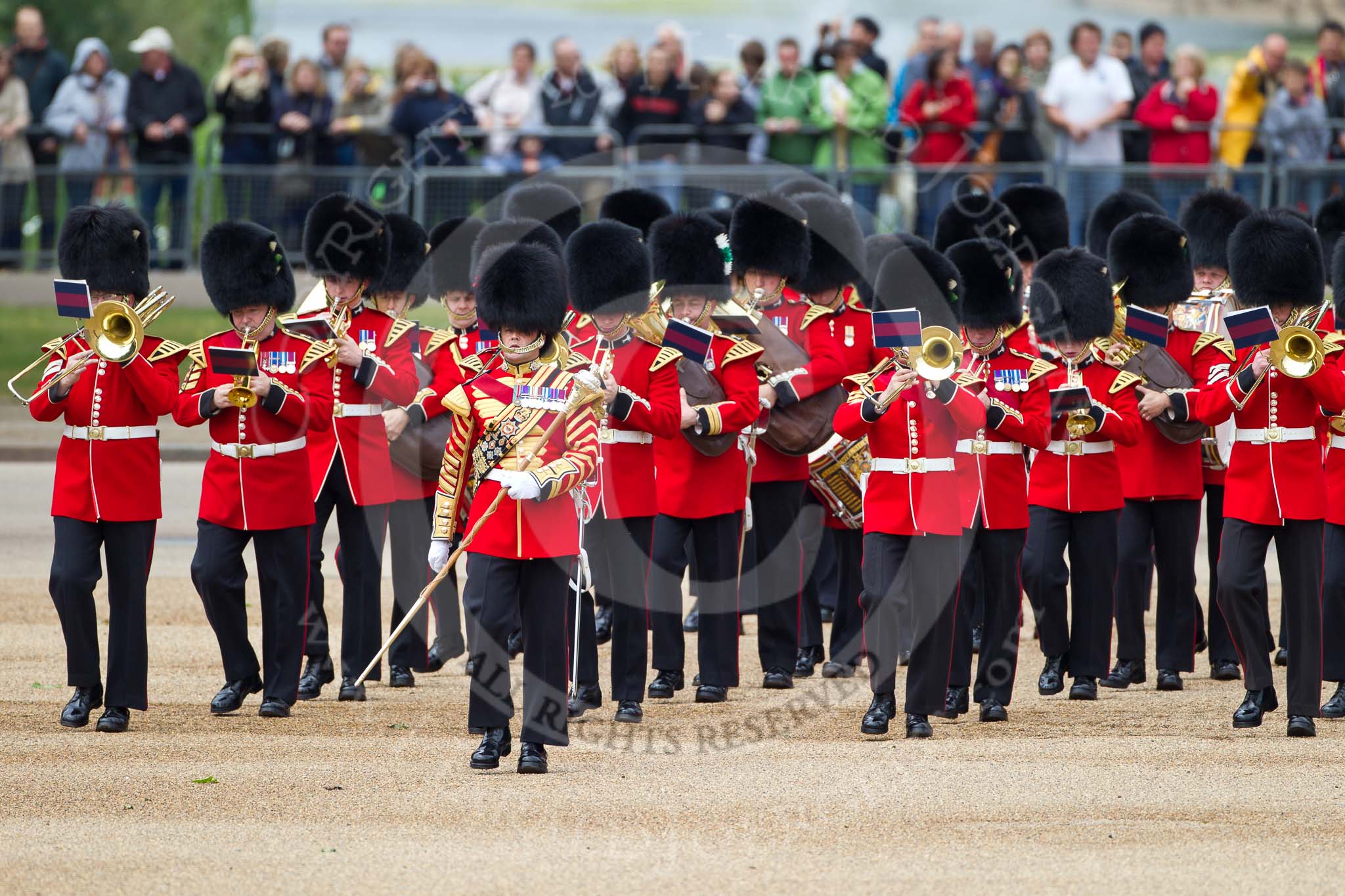 The Major General's Review 2011: Senior Drum Major Ben Roberts, Coldstream Guards, leading the band of the Welsh Guards onto Horse Guards Parade..
Horse Guards Parade, Westminster,
London SW1,
Greater London,
United Kingdom,
on 28 May 2011 at 10:12, image #15