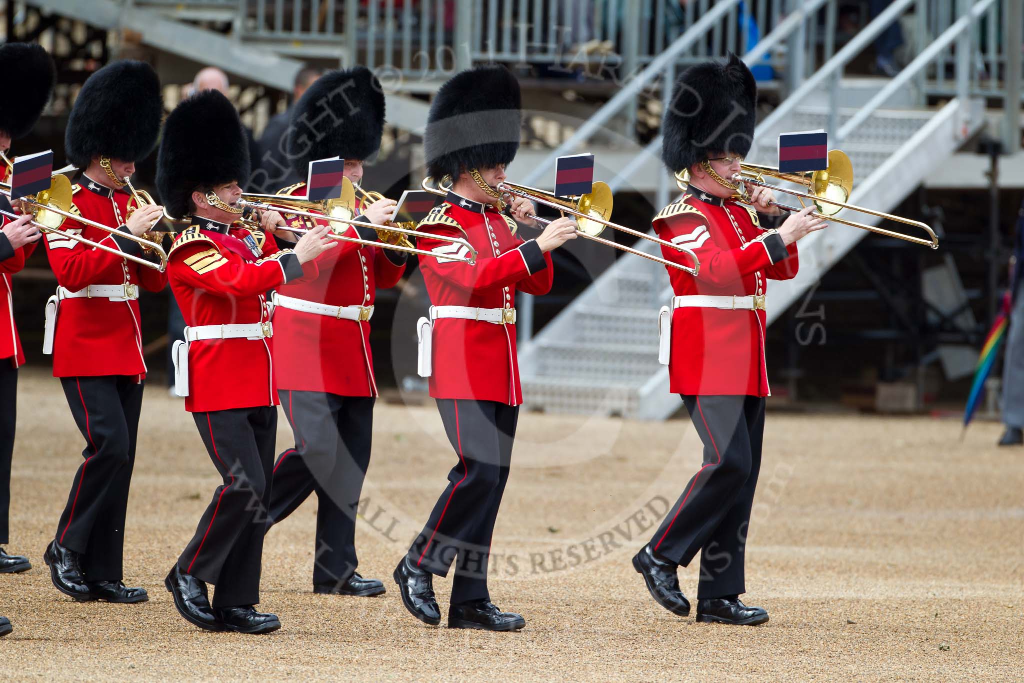 The Major General's Review 2011: Trombonists from the Band of the Welsh Guards..
Horse Guards Parade, Westminster,
London SW1,
Greater London,
United Kingdom,
on 28 May 2011 at 10:13, image #17