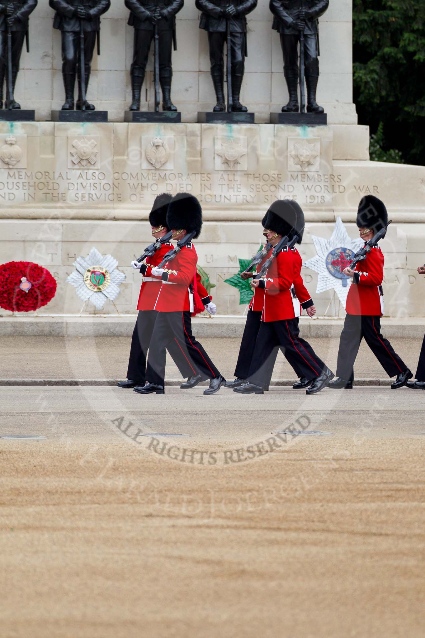 The Major General's Review 2011: No. 3 Guard (?), F Comapny Scots Guards, marching past the Guards Memorial..
Horse Guards Parade, Westminster,
London SW1,
Greater London,
United Kingdom,
on 28 May 2011 at 10:31, image #54