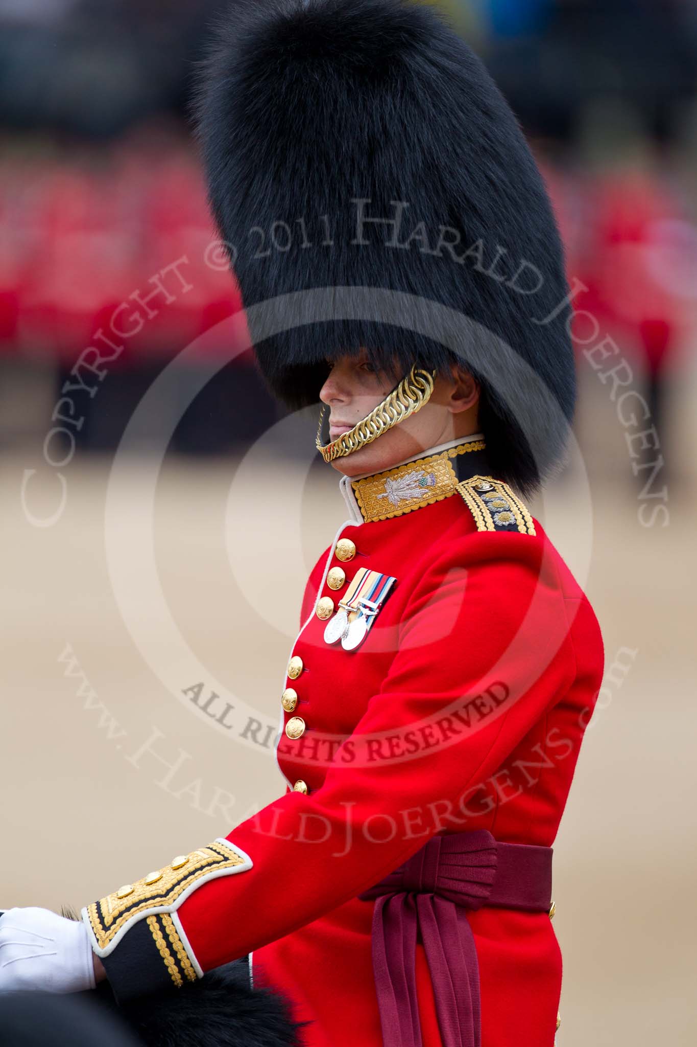 The Major General's Review 2011: Close-up of  the Adjutant of the Parade, Captain Hamish Barne, 1st Battalion Scots Guards, who is Adjutant of the 1st Battalion Scots Guards..
Horse Guards Parade, Westminster,
London SW1,
Greater London,
United Kingdom,
on 28 May 2011 at 10:40, image #73