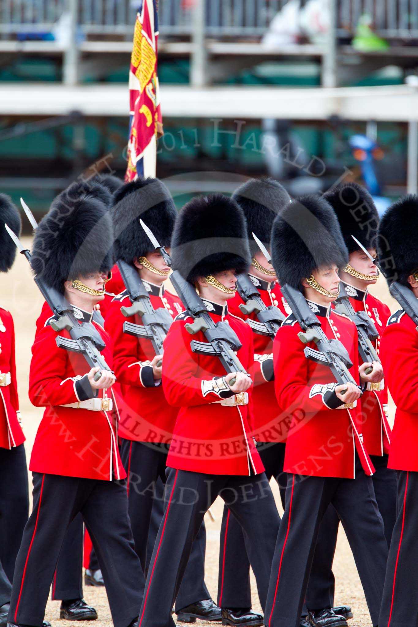 The Major General's Review 2011: The Colour is now with the Escort to the Colour, and the Trooping of the Colour is about to begin..
Horse Guards Parade, Westminster,
London SW1,
Greater London,
United Kingdom,
on 28 May 2011 at 11:22, image #167