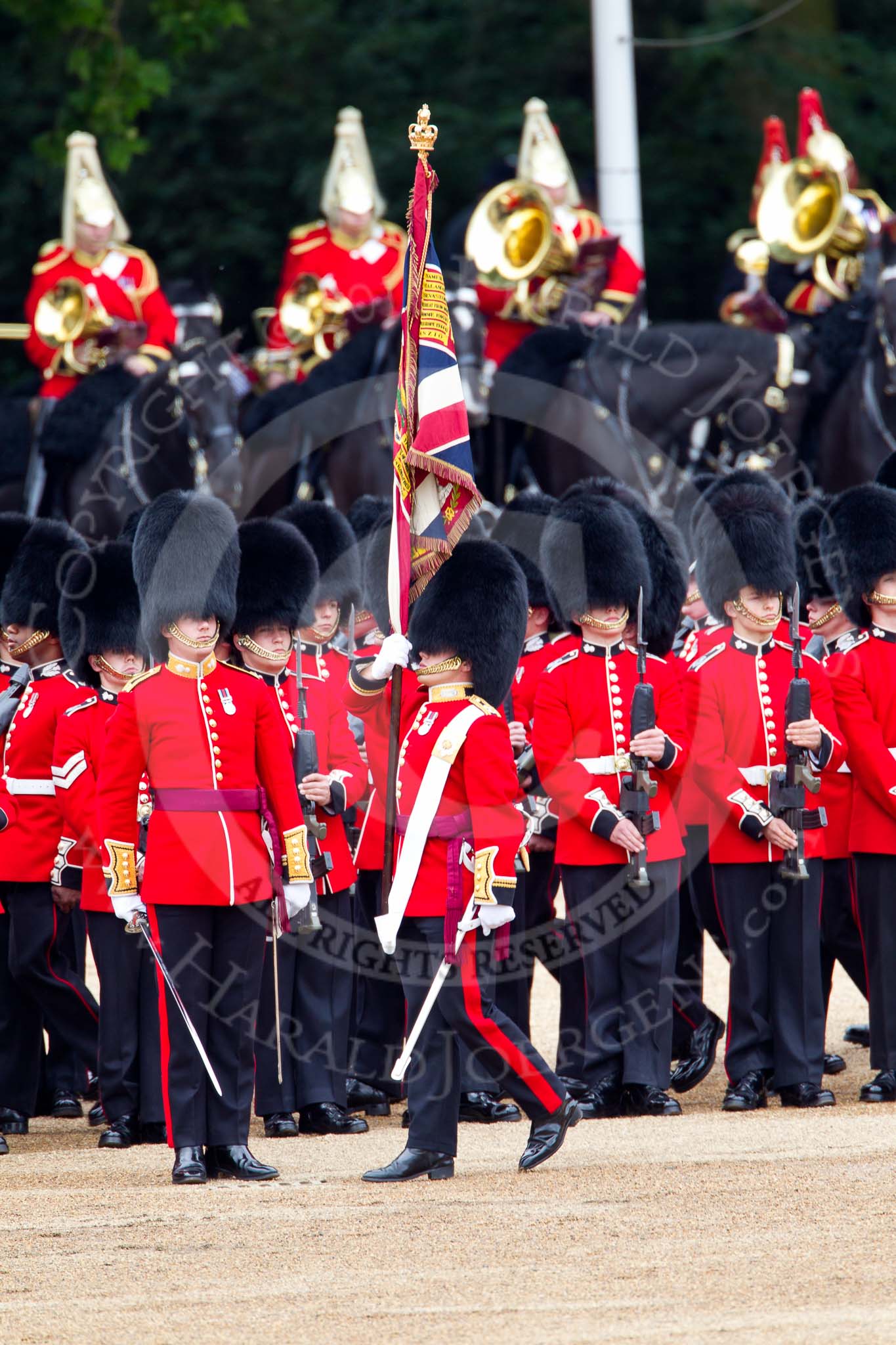 The Major General's Review 2011: The Ensign, Lieutenant Tom Ogilvy, trooping the Colour along No. 4 Guard, Nijmegen Company Grenadier Guards..
Horse Guards Parade, Westminster,
London SW1,
Greater London,
United Kingdom,
on 28 May 2011 at 11:25, image #175