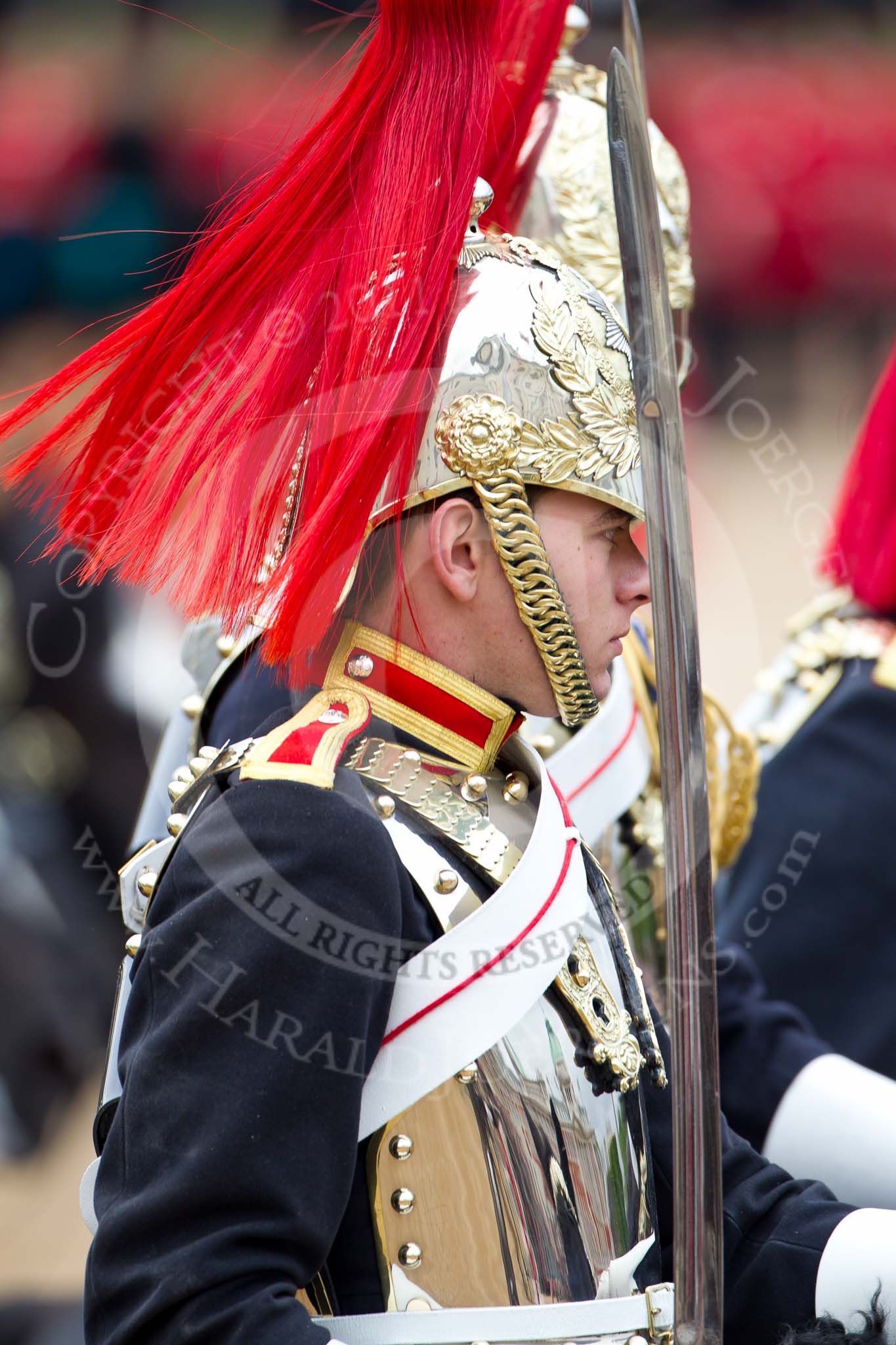 The Major General's Review 2011: Close-up of two troopers from the Blues and Royals during the Ride Past..
Horse Guards Parade, Westminster,
London SW1,
Greater London,
United Kingdom,
on 28 May 2011 at 11:58, image #259