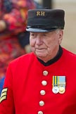 The Major General's Review 2011: Close-up of a 'Chelsea Pensioner' (ex-servicemen and -women, in-pensioners living at the Royal Hospital Chelsea), a former Colour Sergeant (?), a spectator during the rehearsal..
Horse Guards Parade, Westminster,
London SW1,
Greater London,
United Kingdom,
on 28 May 2011 at 09:47, image #10