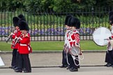 The Major General's Review 2011: The rear of the Band of the Coldstream Guards, who play Charles Ancliffe’s “The Liberators” and the Corps of Drums of the 1st Bn Coldstream Guards, march along the West side of the Parade ground to take post in front of the Downing Street garden wall..
Horse Guards Parade, Westminster,
London SW1,
Greater London,
United Kingdom,
on 28 May 2011 at 10:25, image #36