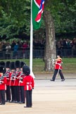 The Major General's Review 2011: Drum Major Alan Harvey, Irish Guards,
leading the Band of the Scots Guards onto Horse Guards Parade. In the background spectators watching from St. James's Park..
Horse Guards Parade, Westminster,
London SW1,
Greater London,
United Kingdom,
on 28 May 2011 at 10:30, image #50