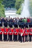 The Major General's Review 2011: No. 1 Guard, 1st Battalion Scots Guards, the Escort for the Colour. In front, with the white colour belt, the Ensign, Lieutenant Tom Ogilvy. In the backgroud spectators watching from St. James's Park..
Horse Guards Parade, Westminster,
London SW1,
Greater London,
United Kingdom,
on 28 May 2011 at 10:46, image #80