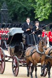 The Major General's Review 2011: The first of the two barouche carriages that would bring members of the Royal Family onto Horse Guards Parade before the Royal Procession. The coachmen are satuting the Colour..
Horse Guards Parade, Westminster,
London SW1,
Greater London,
United Kingdom,
on 28 May 2011 at 10:50, image #86