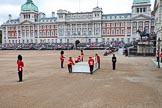 The Major General's Review 2011: Assembling the saluting base that will be used on the 'real' parade by HM The Queen, under the watchful eye of GSM 'Billy' Mott, left of the saluting base with the pace stick..
Horse Guards Parade, Westminster,
London SW1,
Greater London,
United Kingdom,
on 28 May 2011 at 10:51, image #90