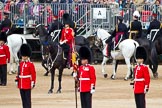 The Major General's Review 2011: The Colour Party, with the Adjutant of the parade, Captain Hamish N C Barne, on horseback, behind them, during the Inspection of the Line..
Horse Guards Parade, Westminster,
London SW1,
Greater London,
United Kingdom,
on 28 May 2011 at 11:04, image #123