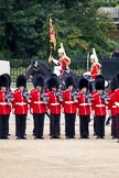 The Major General's Review 2011: The Standard Bearer, Squadron Corporal Major B K Gibson, The Life Guards, followed by the Standard Coverer, riding behind No. 2 Guard, B Company Scots Guards..
Horse Guards Parade, Westminster,
London SW1,
Greater London,
United Kingdom,
on 28 May 2011 at 11:56, image #251