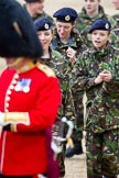The Major General's Review 2011: Members of the Army Cadet Force with a guardsman after the rehearsal..
Horse Guards Parade, Westminster,
London SW1,
Greater London,
United Kingdom,
on 28 May 2011 at 12:17, image #296