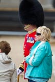 The Major General's Review 2011: WO1 David Lochrie, Coldstream Guards, after the rehearsal posing with a member of the public for a photo..
Horse Guards Parade, Westminster,
London SW1,
Greater London,
United Kingdom,
on 28 May 2011 at 12:26, image #303
