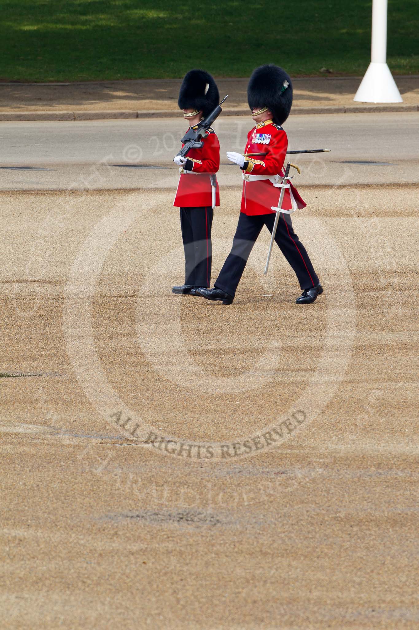 Trooping the Colour 2011: Garrison Sergeant Major W D G Mott, Welsh Guards. Warrant Officer Class 1 'Billy' Mott inspecting the parade ground..
Horse Guards Parade, Westminster,
London SW1,
Greater London,
United Kingdom,
on 11 June 2011 at 10:18, image #22
