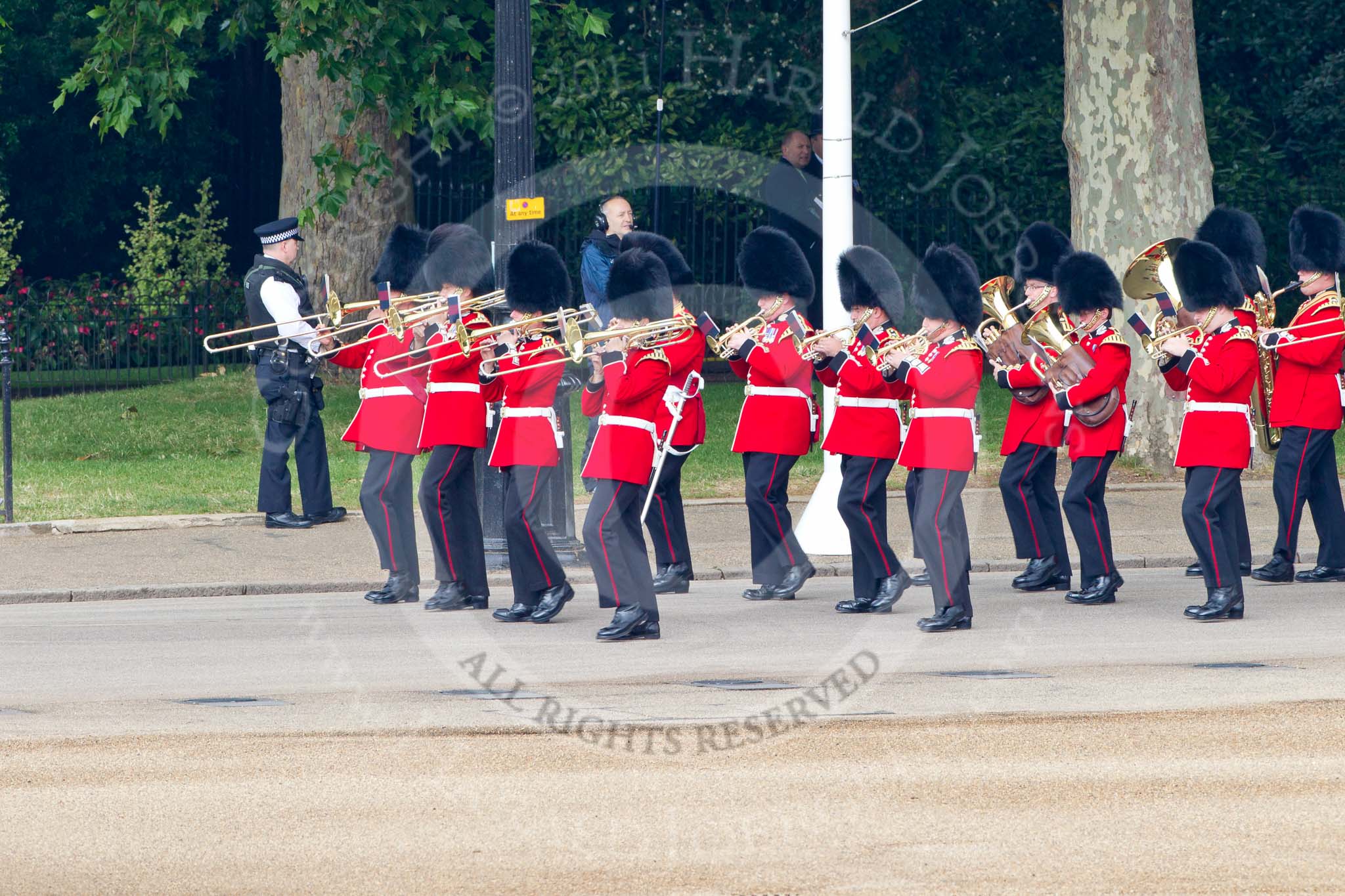 Trooping the Colour 2011: The Band of the Scots Guards on their way to Horse Guards Parade, with St. James's Park on their right..
Horse Guards Parade, Westminster,
London SW1,
Greater London,
United Kingdom,
on 11 June 2011 at 10:30, image #42