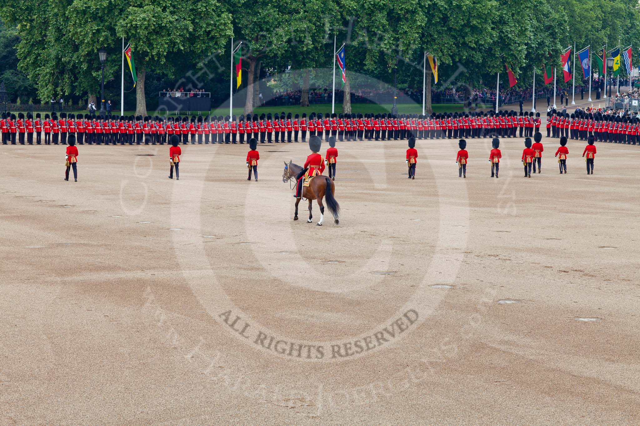 Trooping the Colour 2011: 18 officers, three from each guard, marching back to their guards again. Behind the Field Officer in Brigade Waiting, Lieutenant Colonel Lincoln P M Jopp, Scots Guards..
Horse Guards Parade, Westminster,
London SW1,
Greater London,
United Kingdom,
on 11 June 2011 at 10:41, image #69