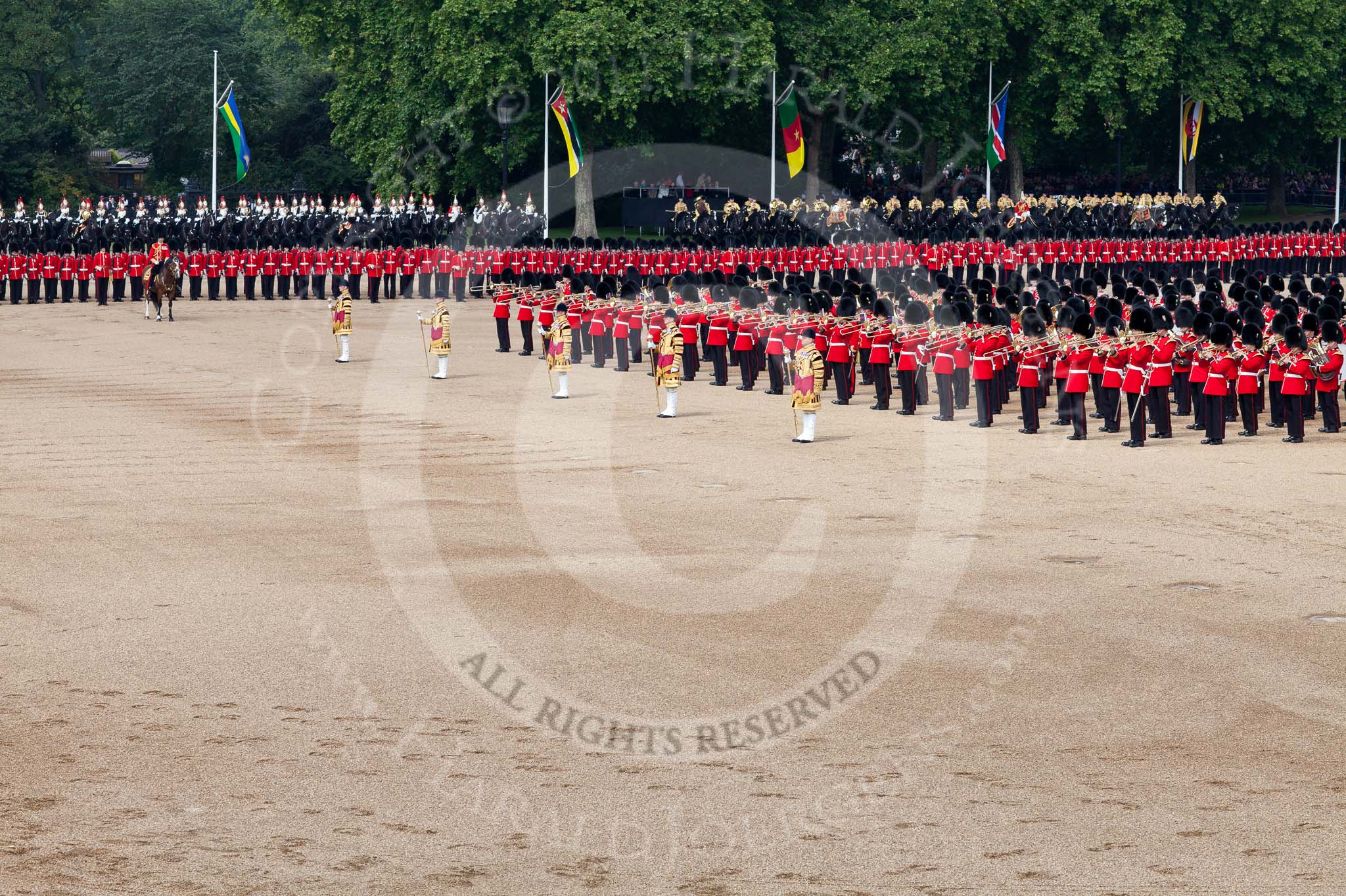 Trooping the Colour 2011: The Massed Bands playing during the Troop..
Horse Guards Parade, Westminster,
London SW1,
Greater London,
United Kingdom,
on 11 June 2011 at 11:12, image #184