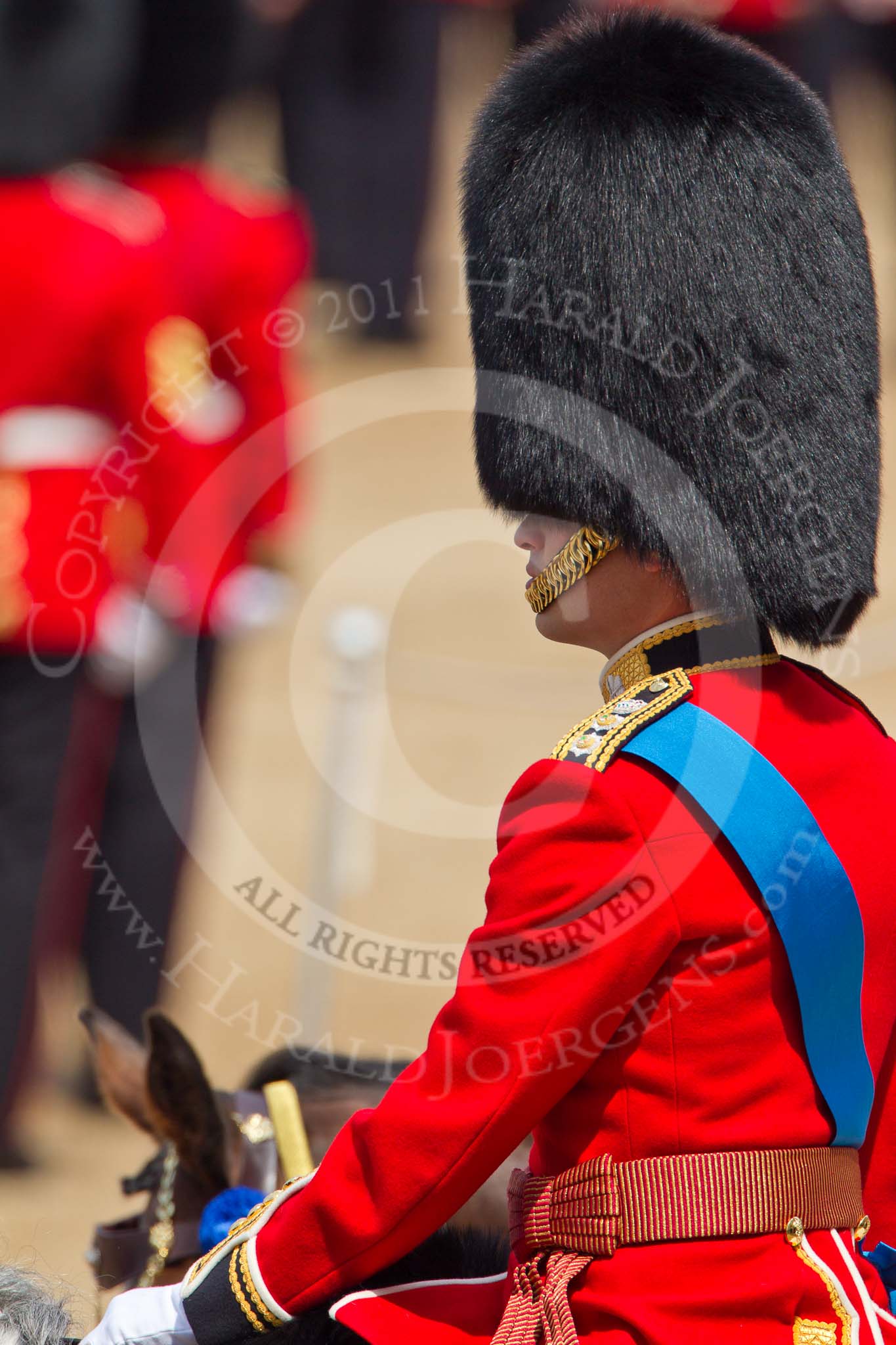Trooping the Colour 2011: HRH Prince William, The Duke of Cambridge, during the March Past in slow time..
Horse Guards Parade, Westminster,
London SW1,
Greater London,
United Kingdom,
on 11 June 2011 at 11:38, image #245