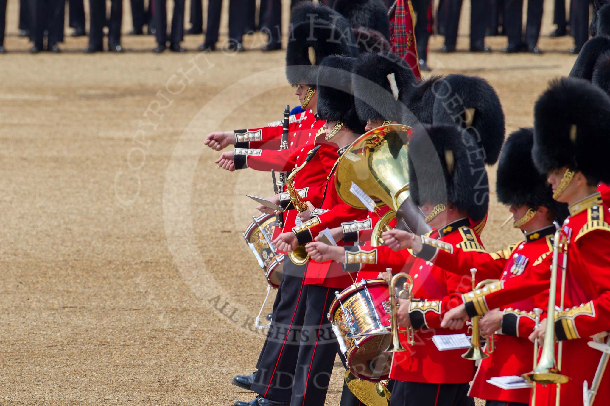 Trooping the Colour 2011: Musicians of the Band of the Grenadier Guards..
Horse Guards Parade, Westminster,
London SW1,
Greater London,
United Kingdom,
on 11 June 2011 at 11:52, image #309