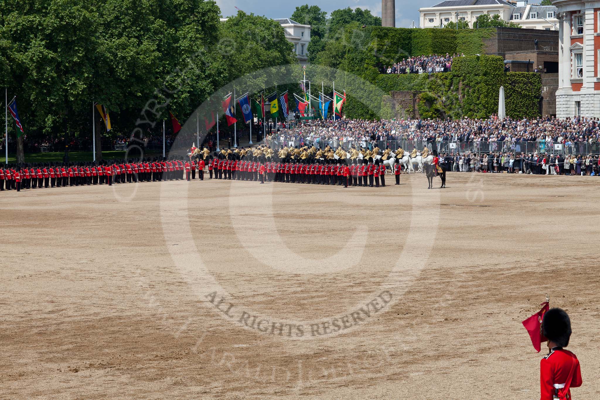 Trooping the Colour 2011: March Off. The Mounted Bands of the Household Cavalry about to leave Horse Guards Parade..
Horse Guards Parade, Westminster,
London SW1,
Greater London,
United Kingdom,
on 11 June 2011 at 12:03, image #383