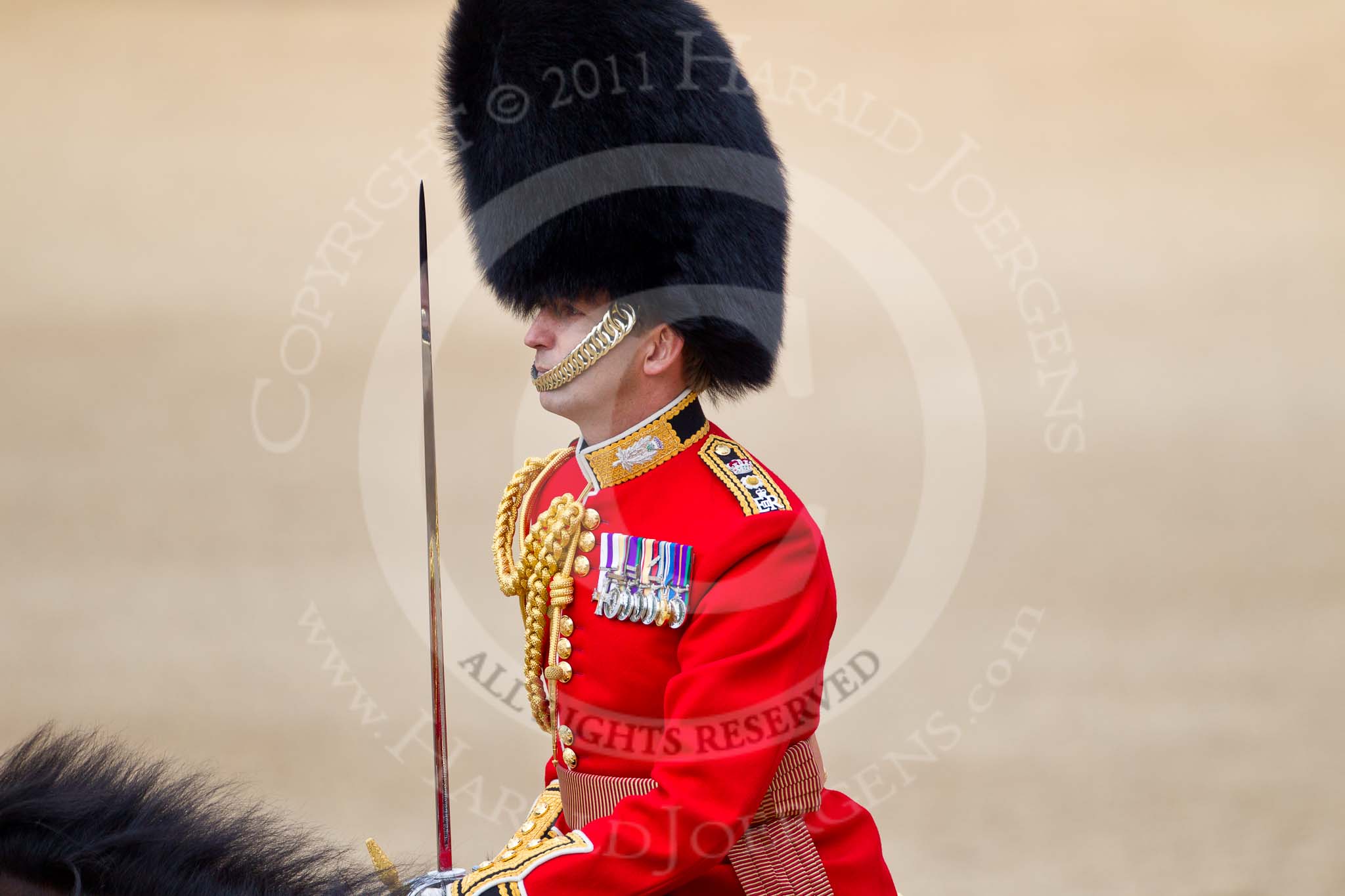 Trooping the Colour 2011: Close-up of The Field Officer, Lieutenant Colonel Lincoln P M Jopp..
Horse Guards Parade, Westminster,
London SW1,
Greater London,
United Kingdom,
on 11 June 2011 at 12:07, image #397