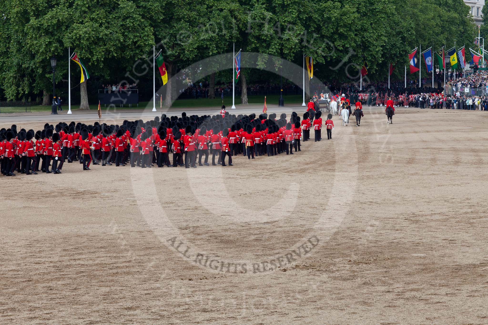 Trooping the Colour 2011: The March Off. Following the Massed Bands and the Royal Procession, the six guard divisions are about to leave the parade ground..
Horse Guards Parade, Westminster,
London SW1,
Greater London,
United Kingdom,
on 11 June 2011 at 12:11, image #424