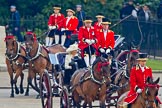 Trooping the Colour 2011: The first two barouche carriages arriving at Horse Guards Parade, in the first, just visible, HRH The Duchess of Cornwall, and, out of sight, HRH the Duchess of Cambridge, HRH Prince Henry of Wales (Prince Harry), and HRH Prince Andrew, the Duke of York..
Horse Guards Parade, Westminster,
London SW1,
Greater London,
United Kingdom,
on 11 June 2011 at 10:49, image #83