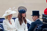 Trooping the Colour 2011: In the first barouche carriage HRH The Duchess of Cornwall, HRH The Duchess of Cambridge to her right, and HRH Prince Andrew, The Duke of York opposite..
Horse Guards Parade, Westminster,
London SW1,
Greater London,
United Kingdom,
on 11 June 2011 at 10:50, image #89