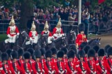 Trooping the Colour 2011: The arrival of the Royal Procession. The Brigade Major Household Division, Lieutenant Colonel Andrew P Speed, Scots Guards, leading the way, followed by four Troopers of The Life Guards. Here they are passing No. 5 Guard, 1st Battalion Welsh Guards..
Horse Guards Parade, Westminster,
London SW1,
Greater London,
United Kingdom,
on 11 June 2011 at 10:56, image #99