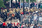 Trooping the Colour 2011: After the Brigade Major (bottom left) and the four Troopers of The Life Guards (here out of sight at the very left), the Mounted Bands of the Household Cavalry are about to enter Horse Guards Parade. In the centre, with the red uniform, Major Kevin L Davies, Director of Music, The Life Guards..
Horse Guards Parade, Westminster,
London SW1,
Greater London,
United Kingdom,
on 11 June 2011 at 10:56, image #100