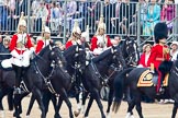 Trooping the Colour 2011: The Brigade Major Household Division, Lieutenant Colonel Andrew P Speed, Scots Guards, leading the way, followed by four Troopers of The Life Guards..
Horse Guards Parade, Westminster,
London SW1,
Greater London,
United Kingdom,
on 11 June 2011 at 10:56, image #103